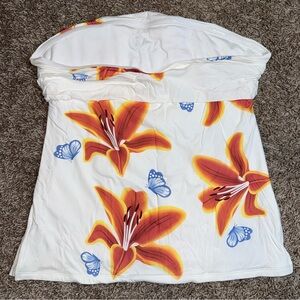 Floral Strapless Women's Top - White and Orange